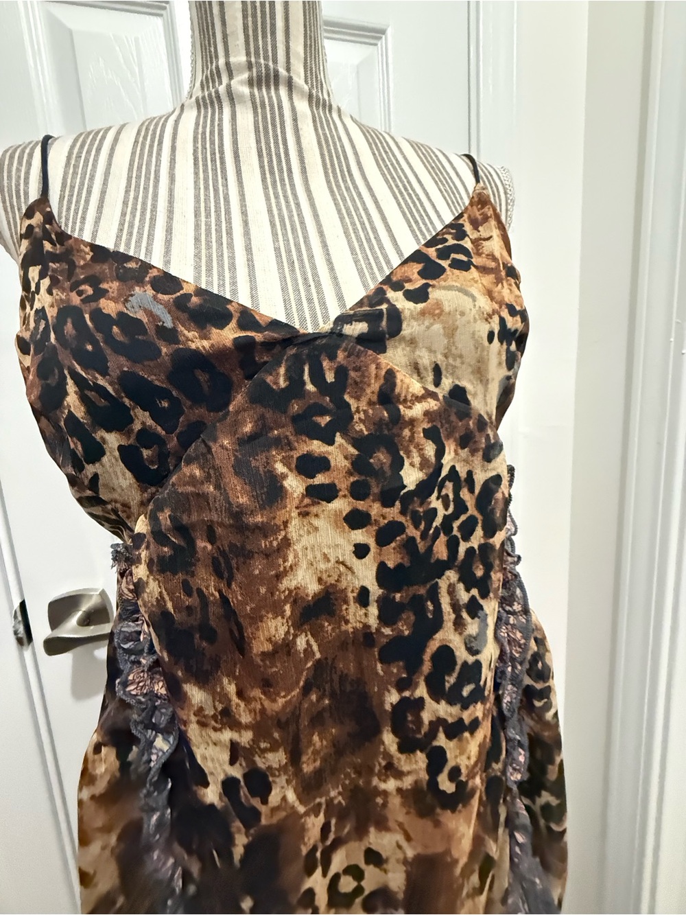 Anthropologie Ruffled Chiffon Maxi Dress leopard print and tiered ruffles Sm NWT - Picture 3 of 10